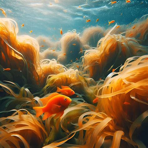 Premium Photo | Orange Fish Among Algae in the Ocean or Sea Underwater World Concept