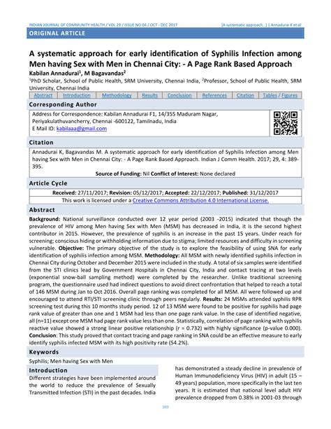 Pdf A Systematic Approach For Early Identification Of Syphilis Infection Among Men Having Sex