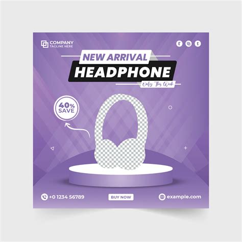 Modern headphone social media post design with purple and green
