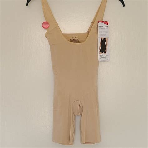 SPANX Intimates Sleepwear Spanx Red Hot Open Bust Mid Thigh Bodysuit In Soft Nude Color