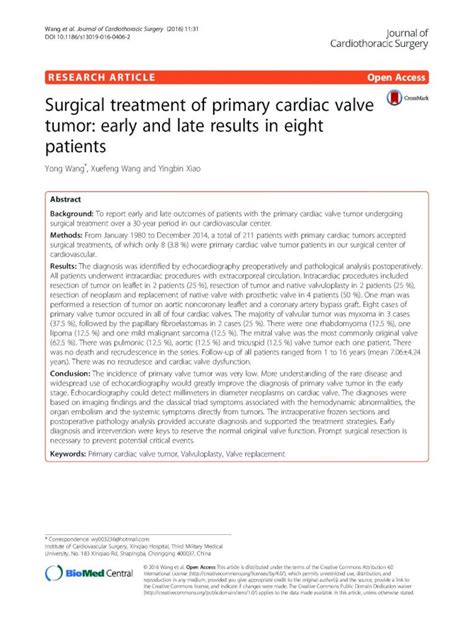 Pdf Surgical Treatment Of Primary Cardiac Valve Tumor Early · Performed A Resection Of