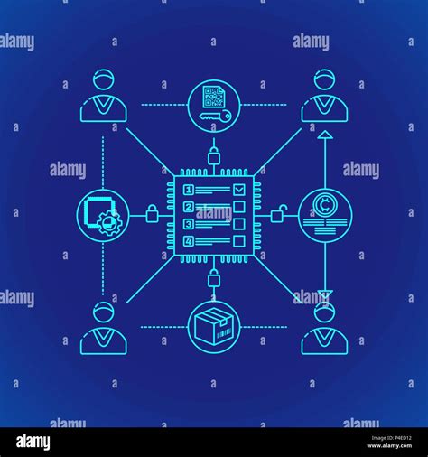 Vector Cyan Outline Design Blockchain Smart Contract Protocol Principle Explain Scheme