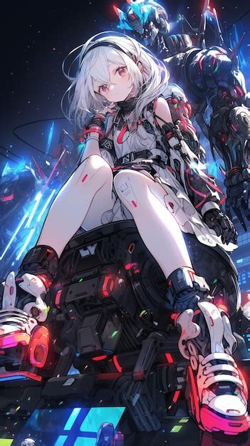 Premium AI Image | anime girl sitting on a motorcycle with a robot in ...