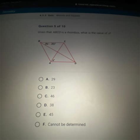 Given That ABCD Is A Rhombus What Is The Value Of X B 4x 25 A OA