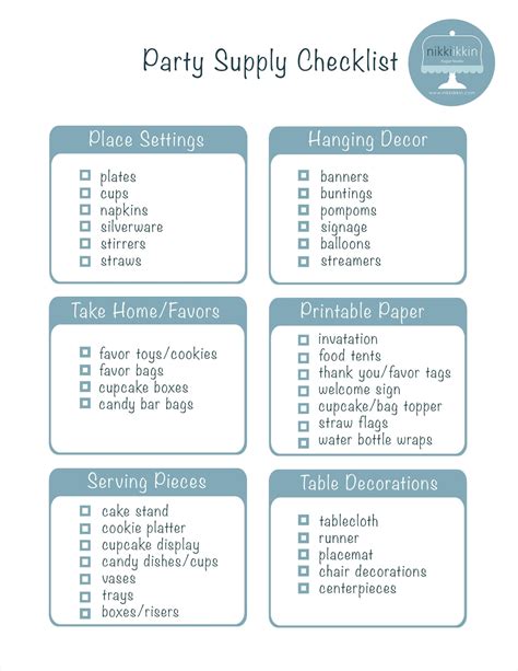 Free Printable Party Shopping Checklist Template