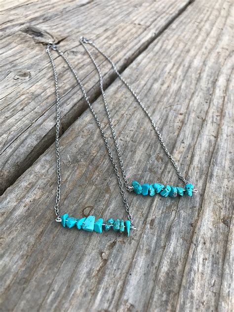 Turquoise Bar Necklace Turquoise Chips Boho Style Country Etsy