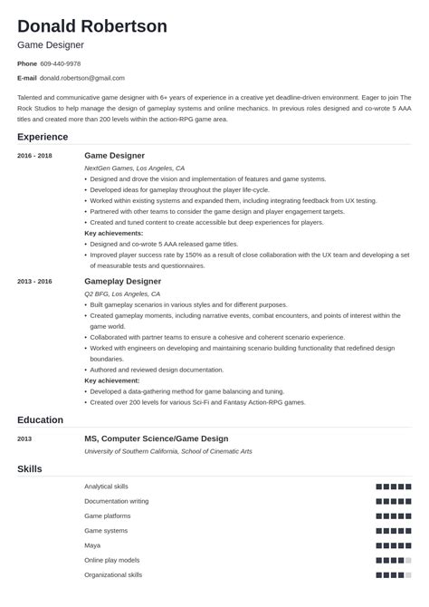 Game Developer Resume Chesterhalter Blog