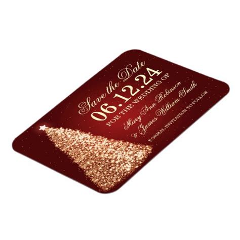 Elegant Christmas Save The Date Gold Red Magnet Zazzle