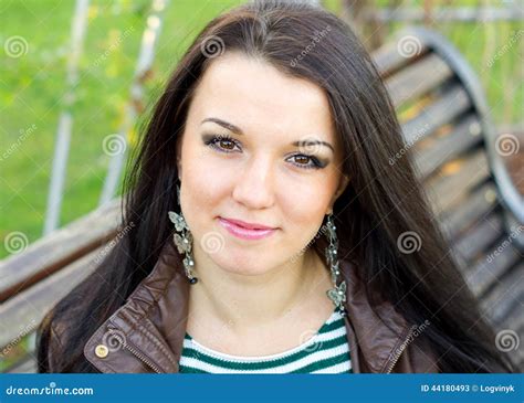 Girl Sitting On Bench Outdoors Stock Image Image Of Breathe Portrait