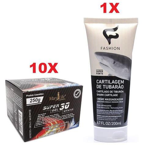 Kit 10 Super Gel 30 Ervas 250g 1 Creme Cartilagem de Tubarão 200ml