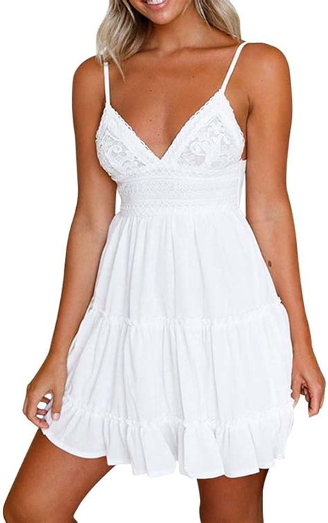 Syliababy Damen Sexy Boho Knielang Kleid Ärmellos Sommerkleid Sling