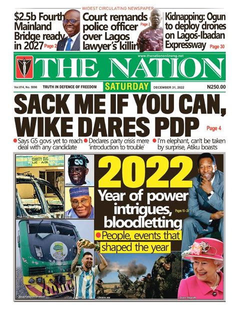 Nigerian Newspapers Daily Front Pages Review Saturday 31st December 2022