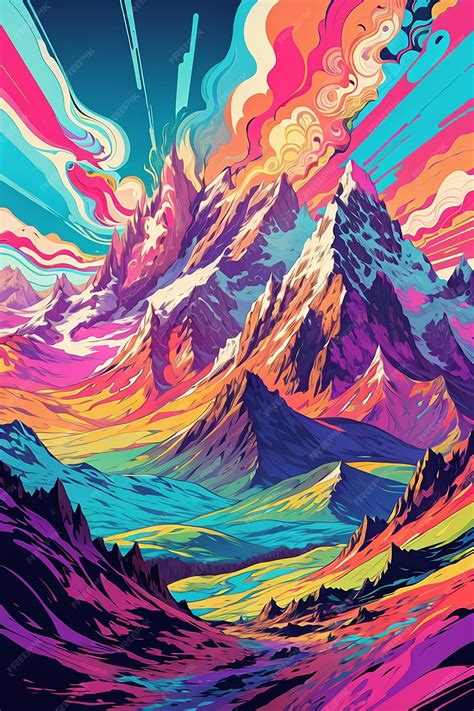 Premium AI Image | A colorful watercolor painting of a mountains landscape and Clouds