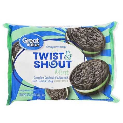 Great Value Mint Creme Filled Twist And Shout Chocolate Sandwich Cookies 1525 Oz