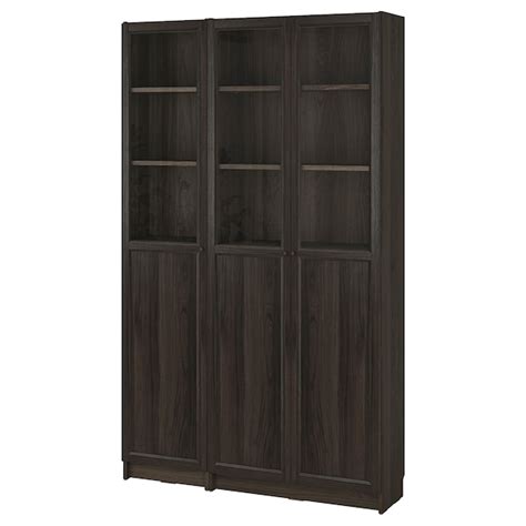 Billy Oxberg Bookcase Comb W Panelglass Doors Oak Effect Dark Brown 120x30x202 Cm Ikea