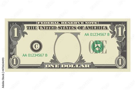 One dollar bill without a portrait of Washington. 1 dollar banknote. Template or mock up for a ...