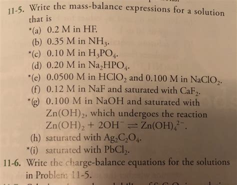 Solved Write The Mass Balance Expressions For A Solution Chegg