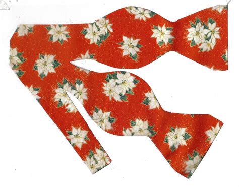 Christmas Bow Tie White Poinsettias On Holiday Red Etsy