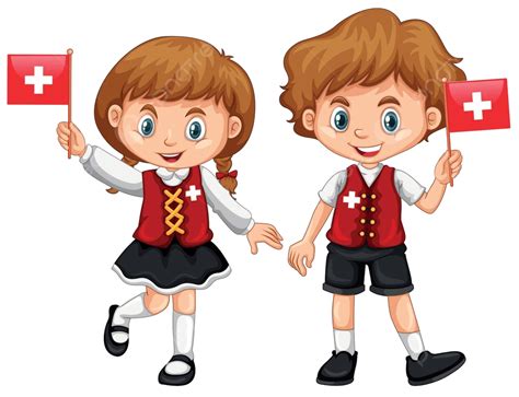 Boy And Girl With Switzerland Flag Clipart Clip Art Graphic Vector