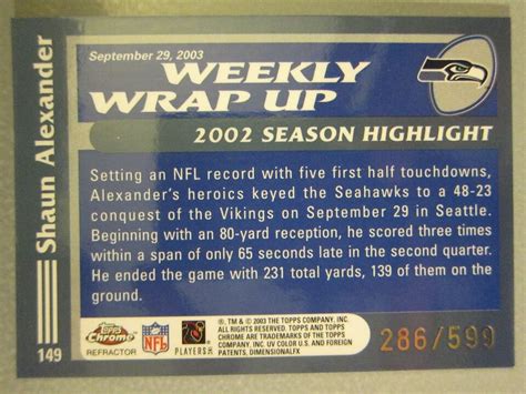 Topps Chrome Black Refractors Shaun Alexander Ww Ebay