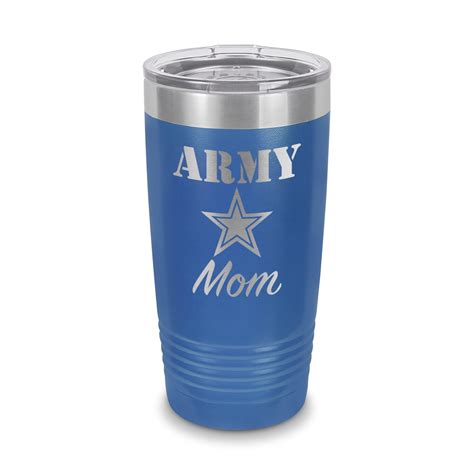 Army Mom Tumbler 20 Oz Laser Engraved W Clear Lid Stainless Steel