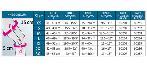 Protect Seamless Knee Support Sizing Chart