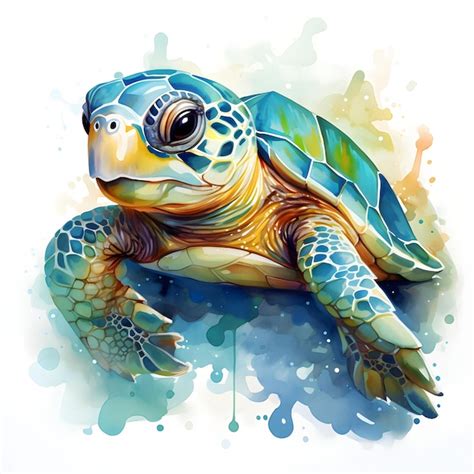 Premium Ai Image Sea Turtle Watercolor Painting