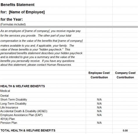 Employee Benefits Statement Template My Excel Templates