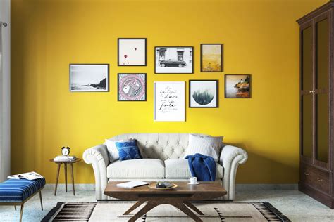 Yellow Minimal Living Room Wall Paint Design Livspace