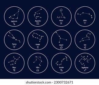 Set Zodiac Constellations Names Symbols Astrological Stock Vector ...