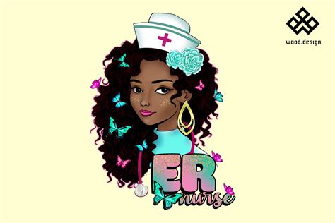 ER Black Nurse Afro Woman PNG Design Graphic By Wood Design Creative