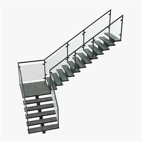 Commercial Staircase L Shape D Model Obj C D Max Ma Upk