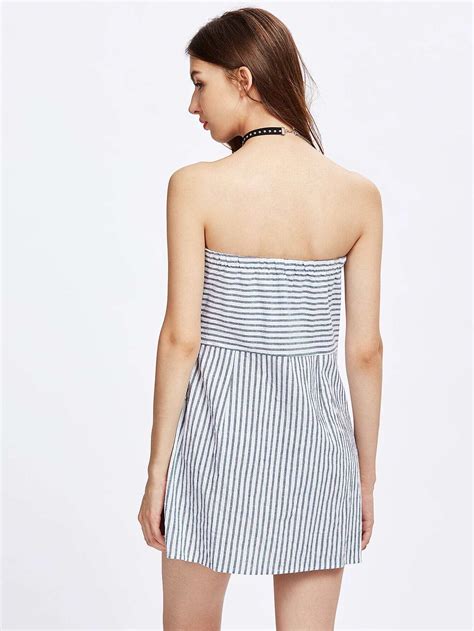 Bardot Vertical Striped Knot Front Dress Shein Sheinside