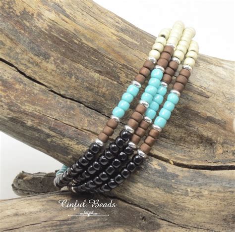 Turquoise And Black Seed Bead Leather Wrap Bracelet For Women Etsy