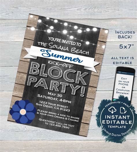 Block Party Invitation, Editable Street Party Neighborhood Summer Kick