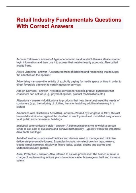 Retail Industry Fundamentals Questions With Correct Answers - Retail