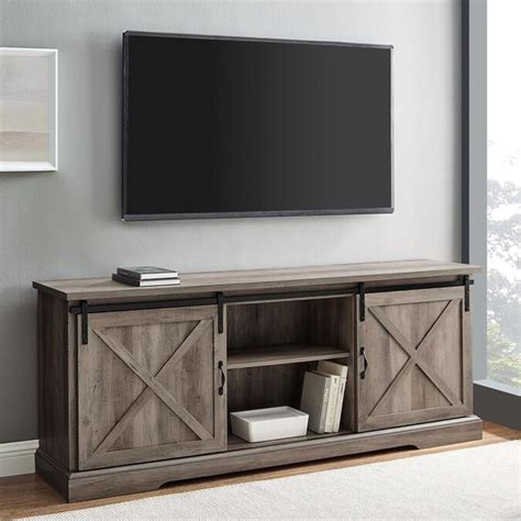 Walker Edison 70 In Sliding Barn Door Tv Console Grey Wash In The Tv