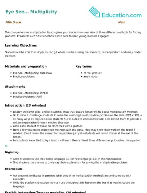 Eye See Multiplicity Lesson Plan