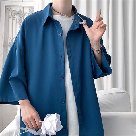 Xituodai Summer Men Shirts Korean Style Loose Male Shirts Solid Color