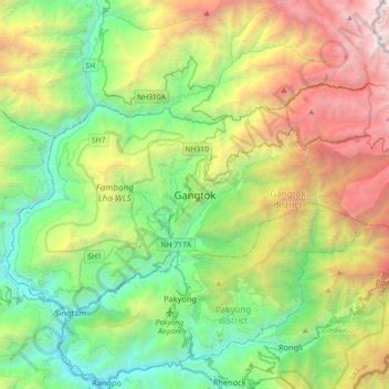 Mapa topográfico Gangtok, altitud, relieve