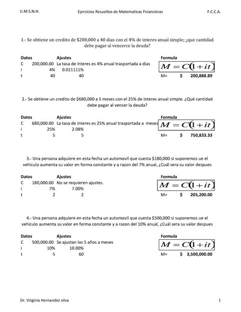 Ejercicios Resueltos De Matematicas Financieras Hernandez Silva Datos