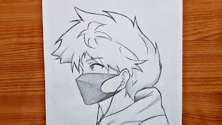 How to draw Anime Wearing Mask | Anime Boy step by step... | Doovi