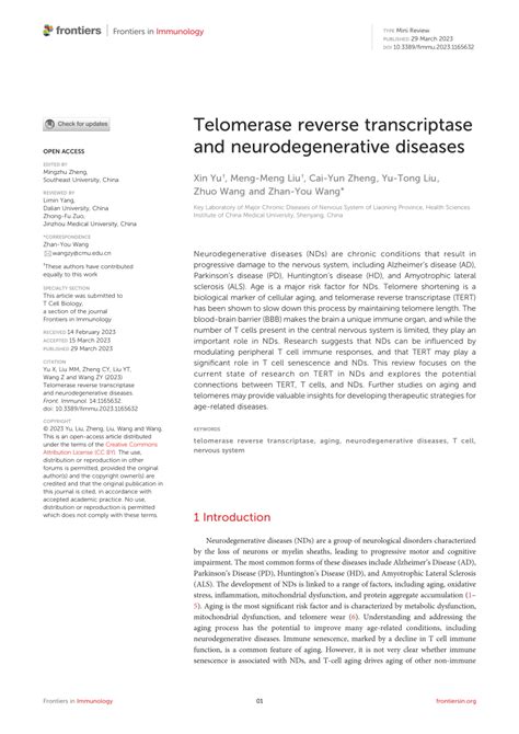 (PDF) Telomerase reverse transcriptase and neurodegenerative diseases