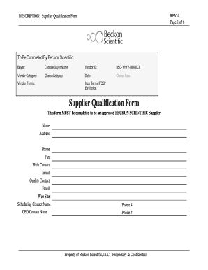 Fillable Online Supplier Qualification Form Beckon Scientific Fax