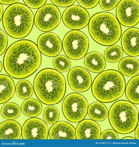 Green Seamless Pattern With Ripe Kiwis For Summer Repetitive