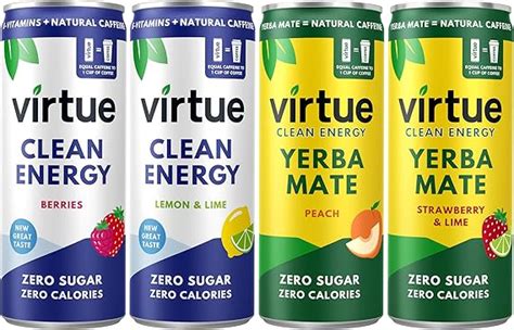 Virtue Natural Energy Drink 16 X Variety Pack Clean Energy And Yerba