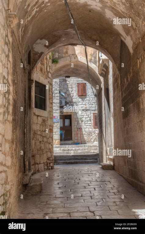 Old Narrow Street In The Old Town Of Sibenik Croatia Stock Photo Alamy