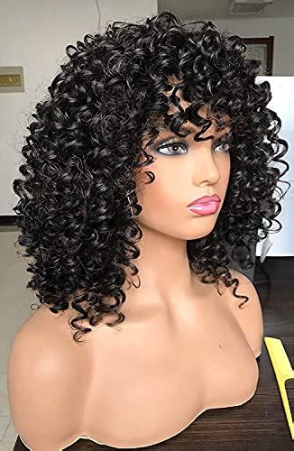 Prettiest Afro Curly Wigs With Bangs For Black Women Kinky Curly Wig