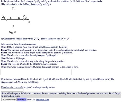 Solved In The Picture Below The 3 Charges Q1 Q2 And Q3 Are Located At