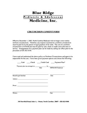 Fillable Online CIRCUMCISION CONSENT FORM Blue Ridge Pediatric